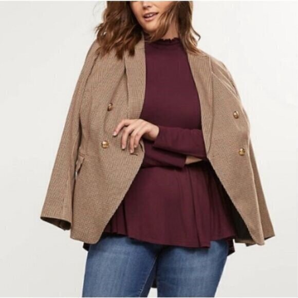 "NWT"Lane Bryant Womens Brown Houndstooth Plaid Double Breasted BIazer Size 16P - Picture 2 of 15